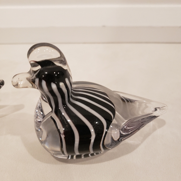 Vintage Handmade Crystal Art Glass Hand Blow Black & White Figurines Cat & Duck - Picture 5 of 6